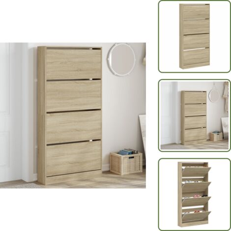 Muebles de madera - vidaXL Mueble zapatero 4 cajones abatibles roble Sonoma 80x21x163,5 cm - Almacenamiento de zapatos