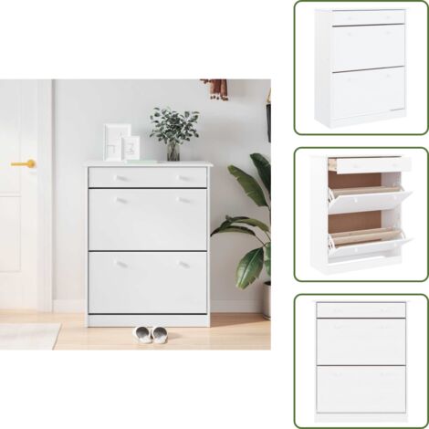 Muebles de madera - vidaXL Mueble zapatero ALTA madera maciza de pino blanco 77x35x96 cm - Muebles de pino blanco