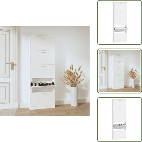 Muebles de madera - vidaXL Mueble zapatero madera contrachapada blanco brillo 59x17x169 cm - Muebles para pasillo