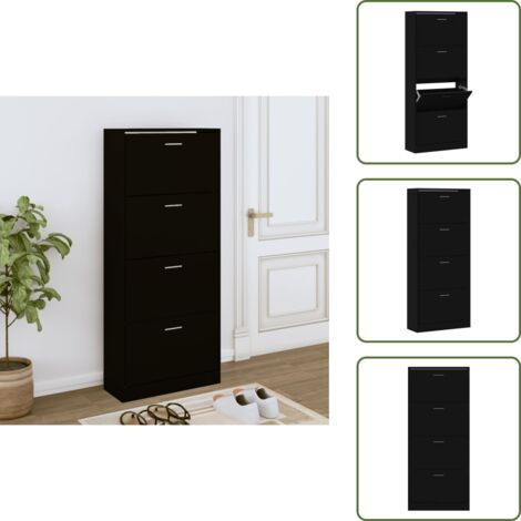 Muebles de madera - vidaXL Mueble zapatero madera contrachapada negro 63x24x147 cm - Muebles para pasillo