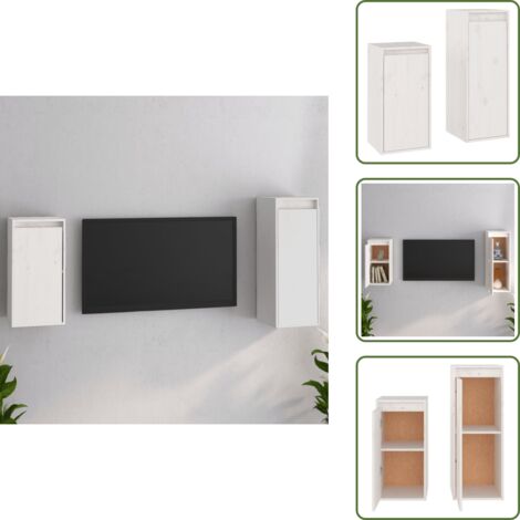 Muebles de madera - vidaXL Muebles para TV 2 piezas madera maciza de pino blanco - Armario flotante