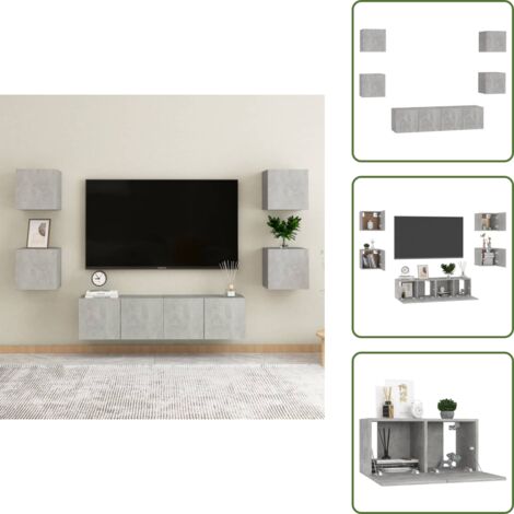 Muebles de madera - vidaXL Set de muebles de salón 6 pzas madera ingeniería gris hormigón - Muebles de pared