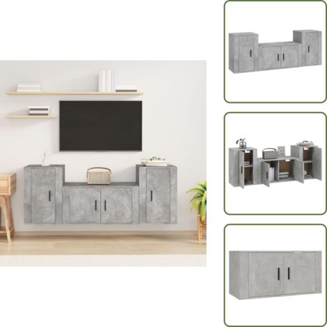 Muebles de madera - vidaXL Set de muebles de TV 3 pzas madera contrachapada gris hormigón - Muebles de TV gris hormigón