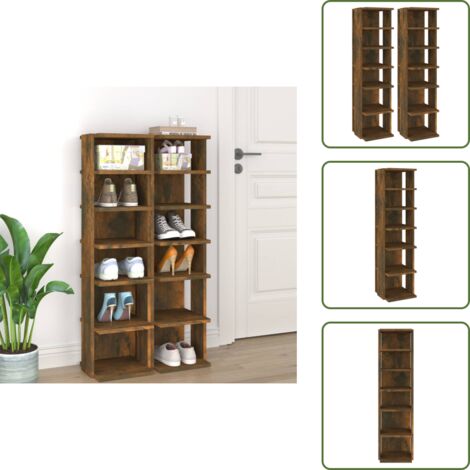 Muebles de madera - vidaXL Zapatero 2 uds madera contrachapada roble ahumado 27,5x27x102cm - Muebles de almacenamiento
