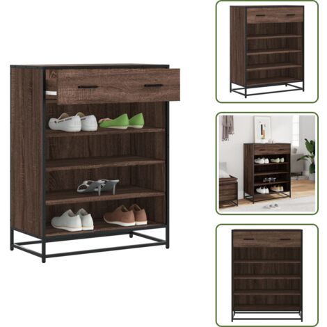 Muebles de madera - vidaXL Zapatero de madera y metal marrón roble 75x38x97,5 cm - Muebles de almacenamiento