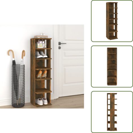 Muebles de madera - vidaXL Zapatero madera contrachapada roble ahumado 27,5x27x102 cm - Estantes para zapatos