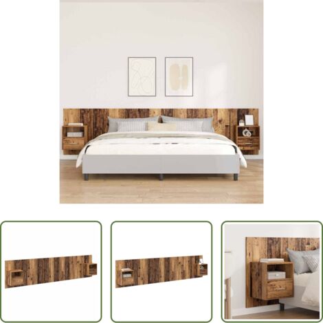 Muebles de noche -  Cabecero con Mueble con cajón 3 pcs Madera envejecida