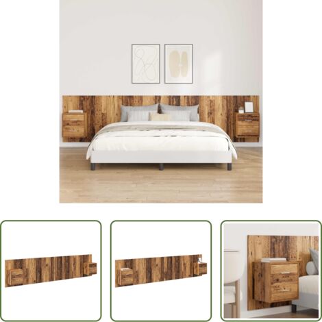 Muebles de noche -  Cabecero con Mueble con cajón 3 pcs Madera envejecida