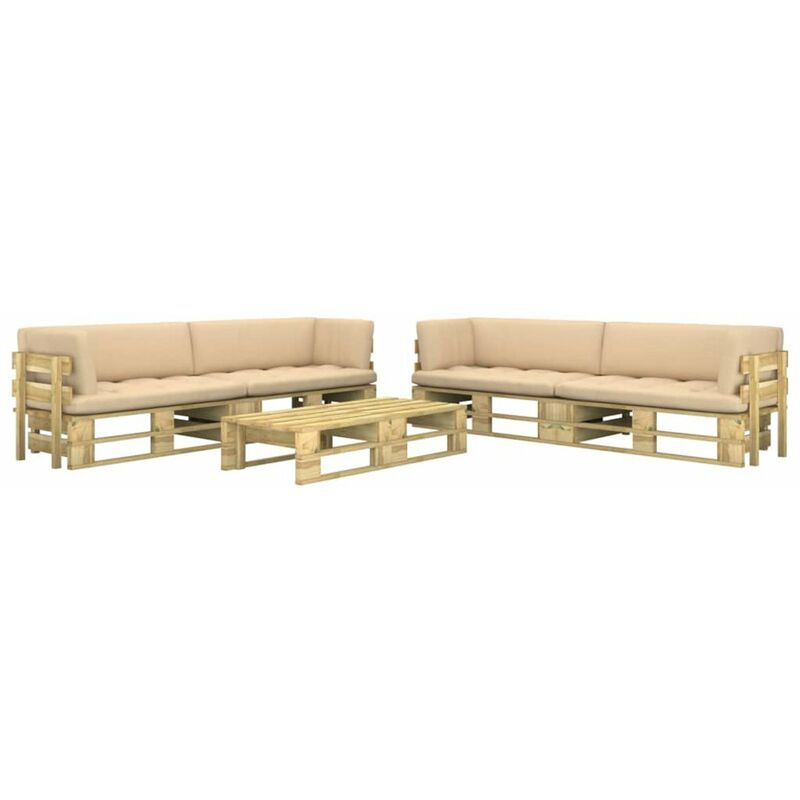 

Muebles de pales 6 pzas y cojines madera pino impregnada verde