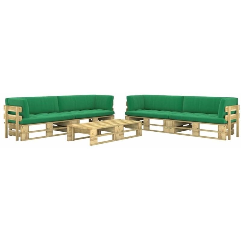 

Muebles de pales 6 pzas y cojines madera pino impregnada verde