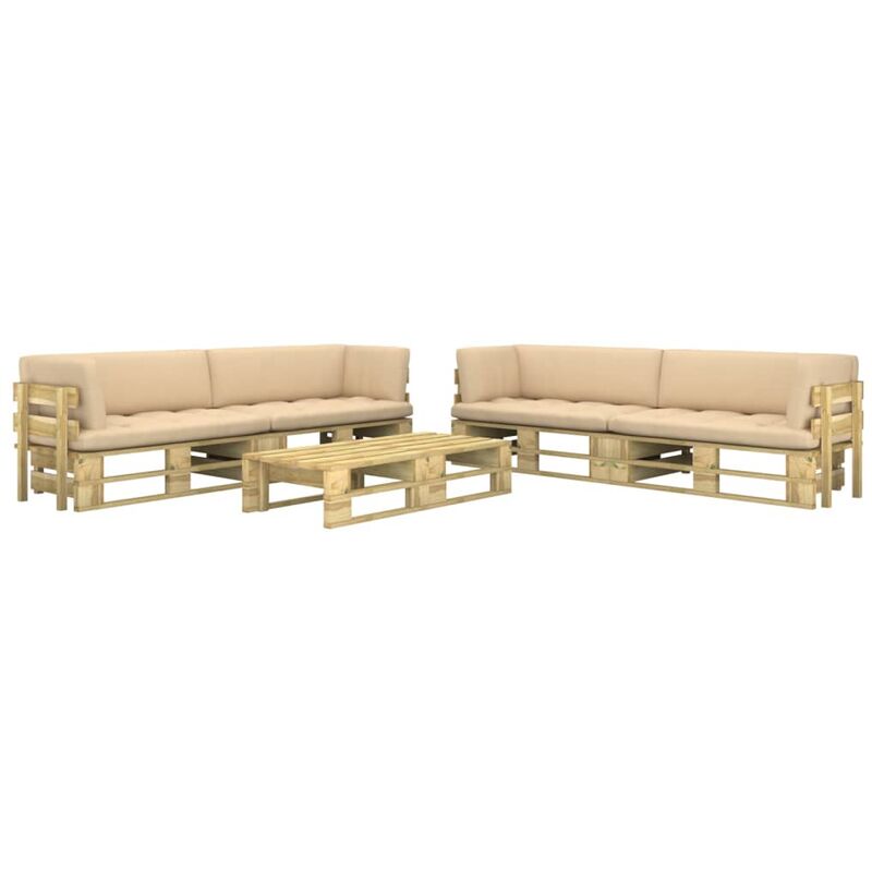 

Muebles de palés 6 pzas y cojines madera pino impregnada verde