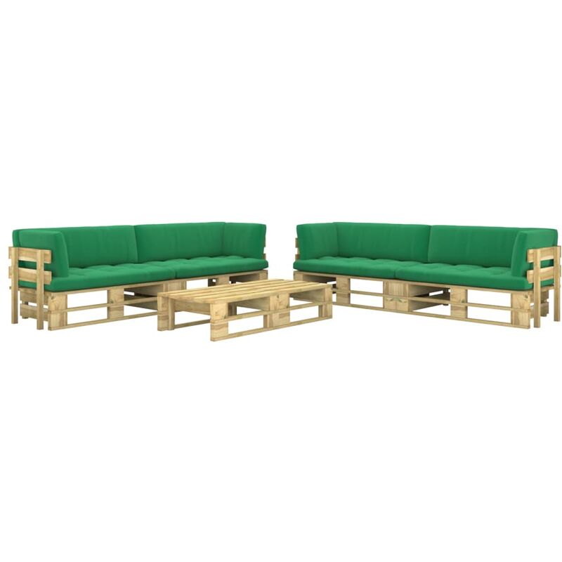 

Muebles de palés 6 pzas y cojines madera pino impregnada verde