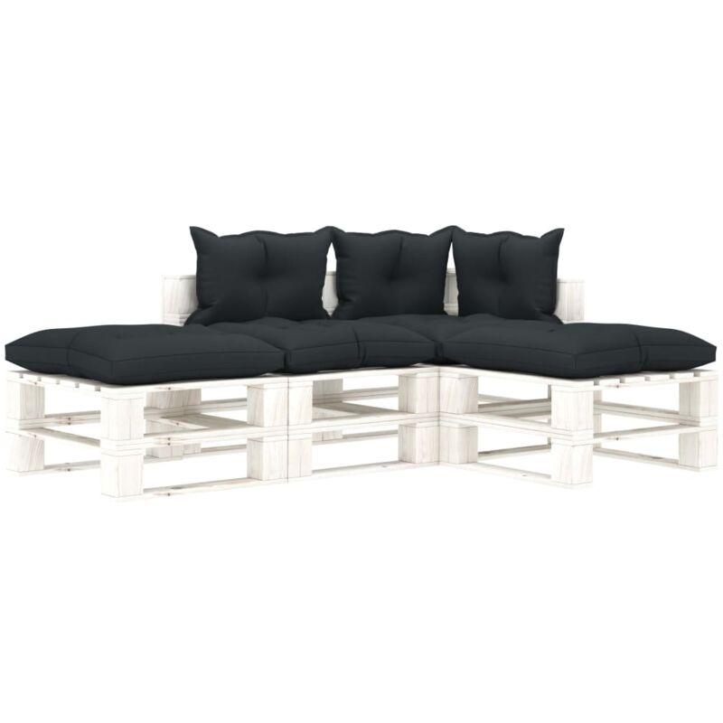 

vidaXL Muebles de palés de jardín 4 pzas madera cojines gris antracita - Antracita