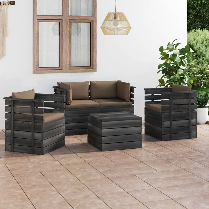 

Muebles de palés de jardín 5 piezas cojines madera maciza pino