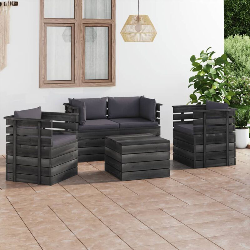 

Muebles de palés de jardín 5 piezas cojines madera maciza pino