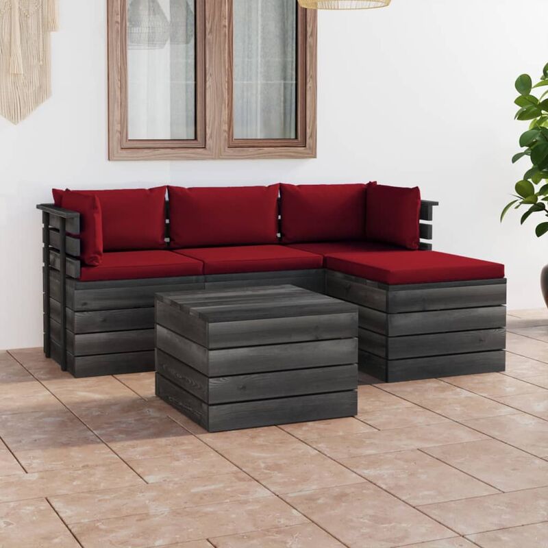 

Muebles de palés de jardín 5 piezas cojines madera maciza pino