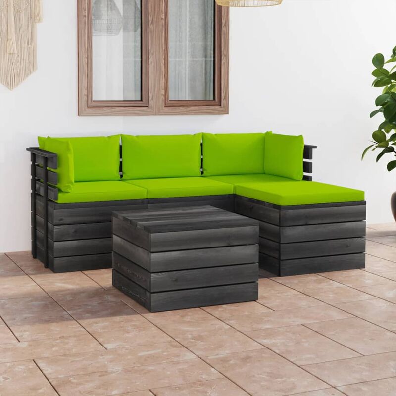 

Muebles de palés de jardín 5 piezas cojines madera maciza pino