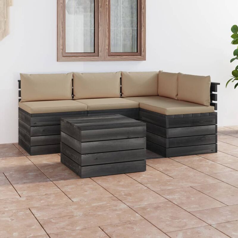 

Muebles de palés de jardín 5 piezas cojines madera maciza pino