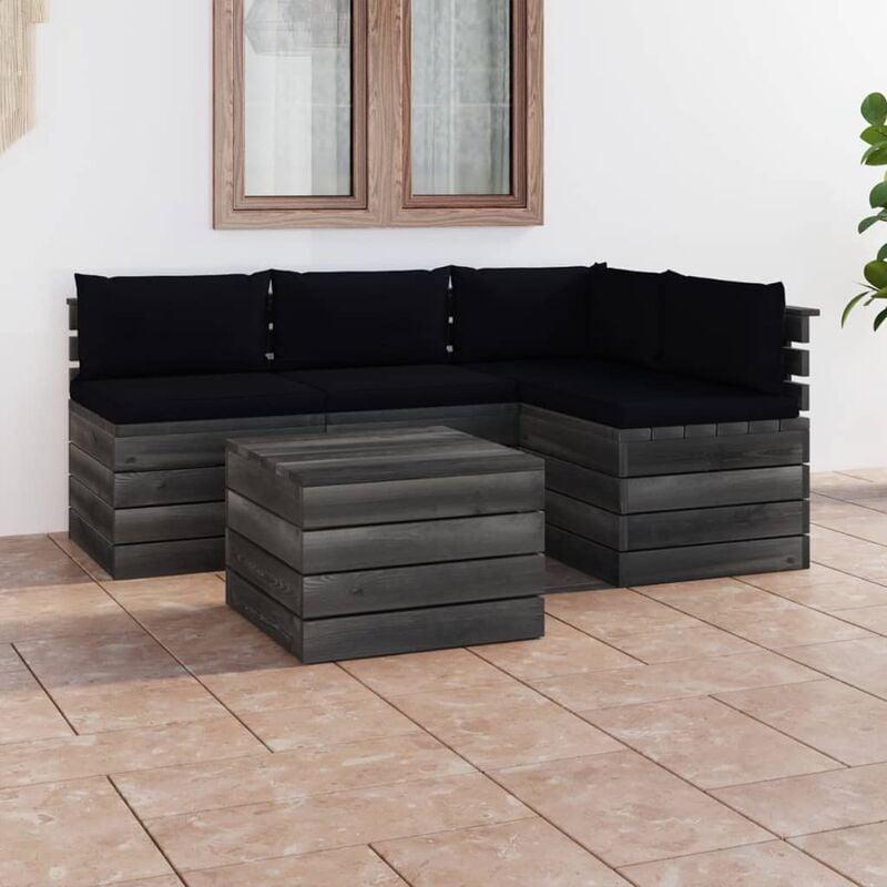 

Muebles de palés de jardín 5 piezas cojines madera maciza pino