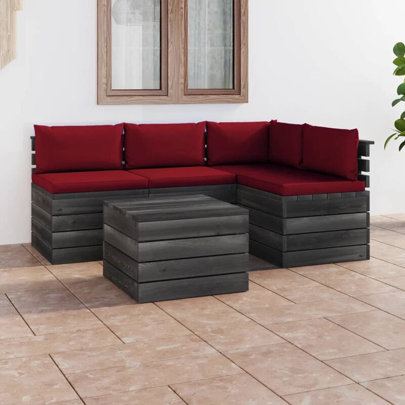 

Muebles de palés de jardín 5 piezas cojines madera maciza pino