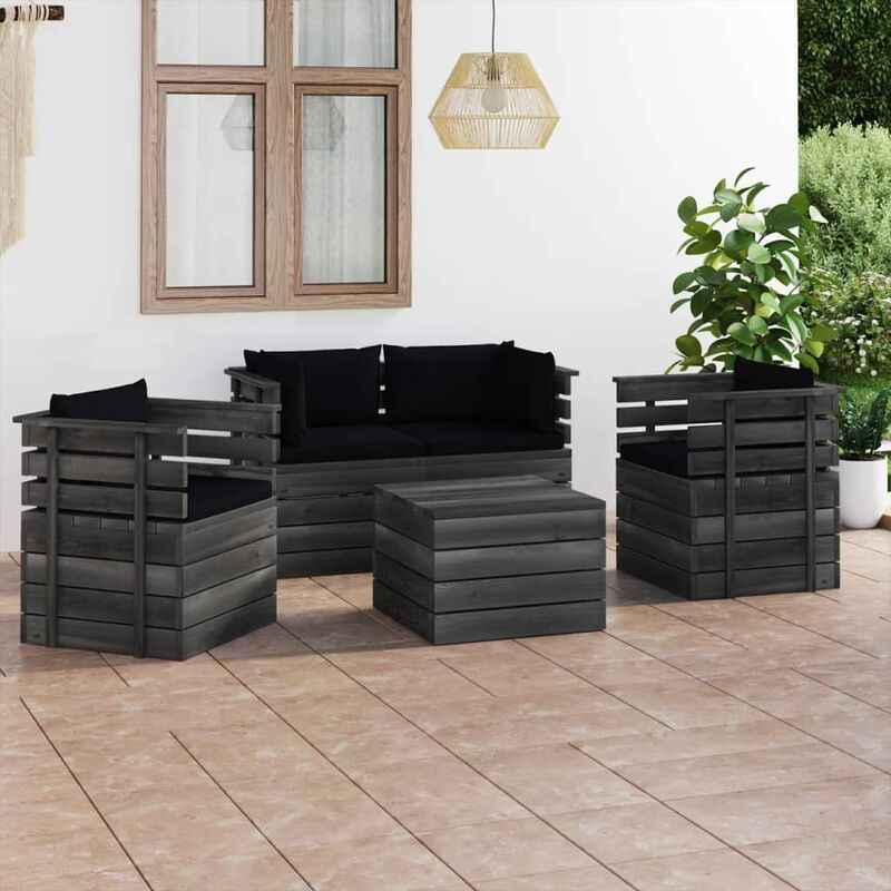 

Muebles de palés de jardín 5 piezas cojines madera maciza pino
