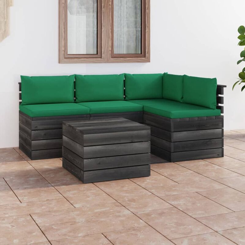 

Muebles de palés de jardín 5 piezas cojines madera maciza pino