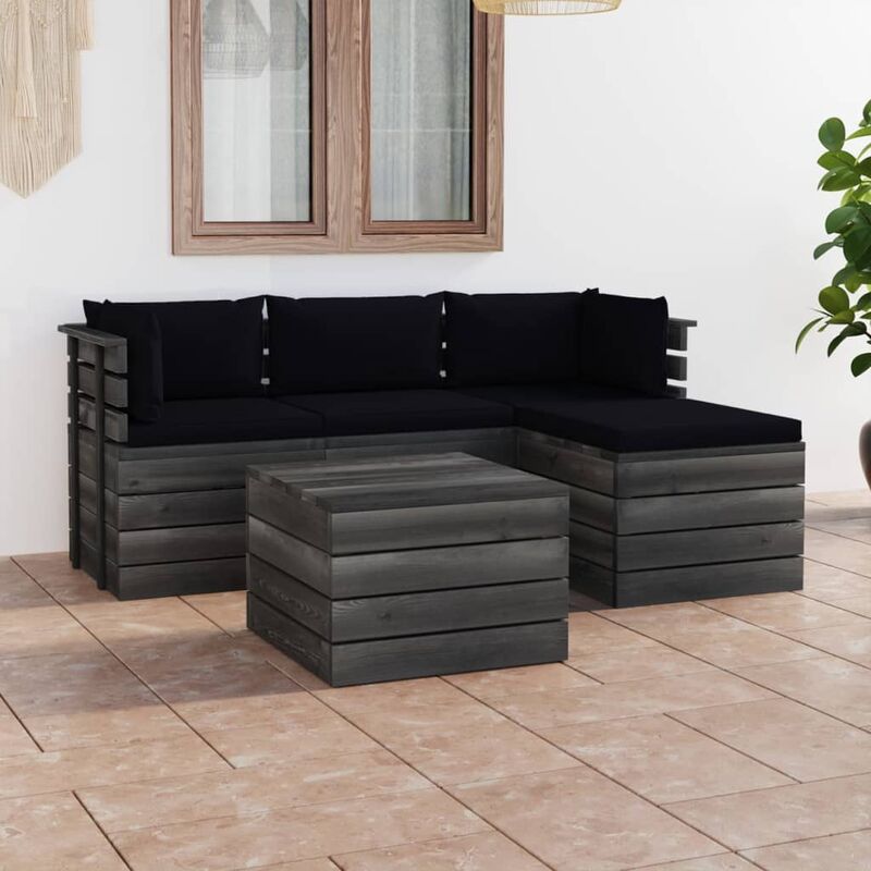 

Muebles de palés de jardín 5 piezas cojines madera maciza pino