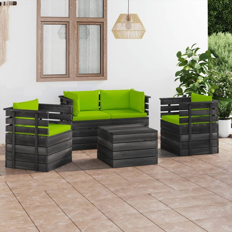

Muebles de palés de jardín 5 piezas cojines madera maciza pino