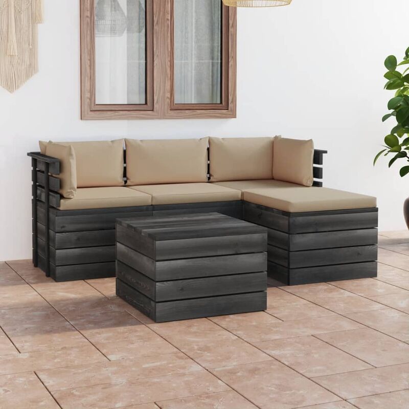 

Muebles de palés de jardín 5 piezas cojines madera maciza pino