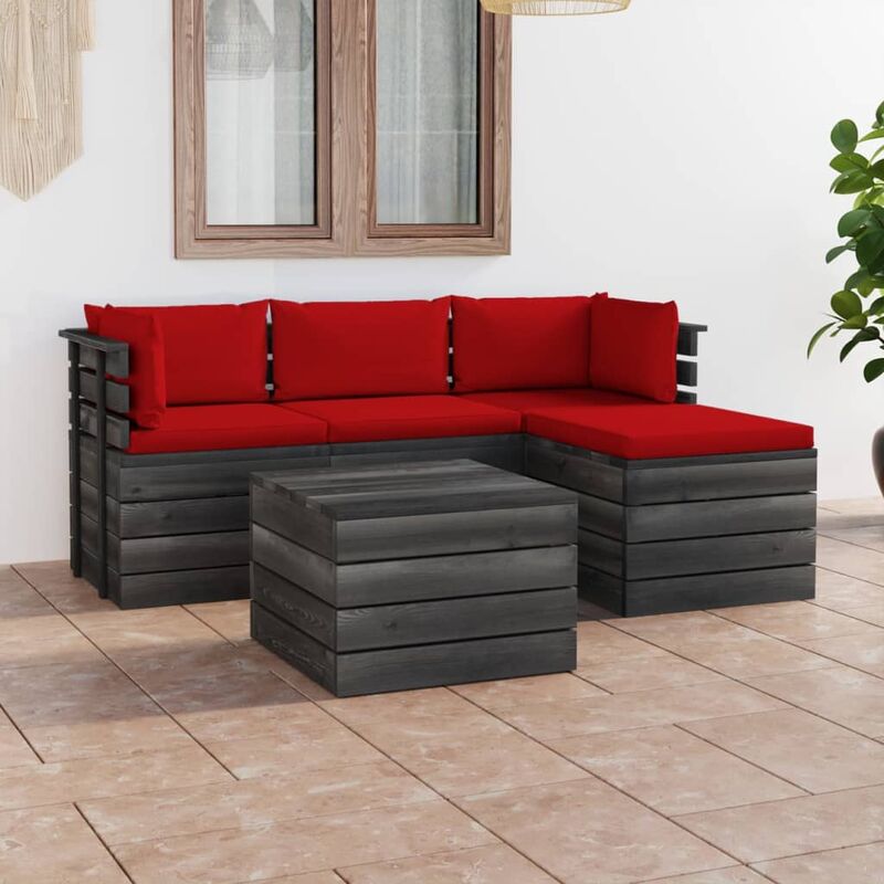 

Muebles de palés de jardín 5 piezas cojines madera maciza pino