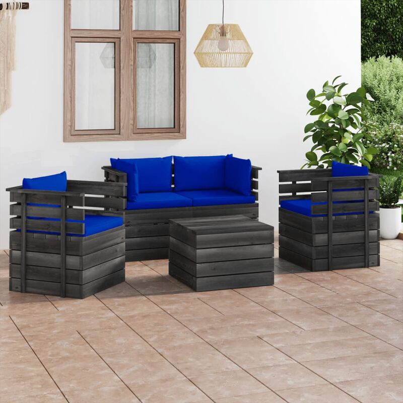 

Muebles de palés de jardín 5 piezas cojines madera maciza pino