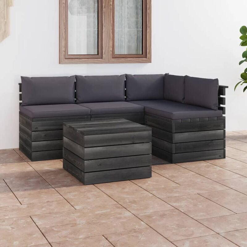 

Muebles de palés de jardín 5 piezas cojines madera maciza pino