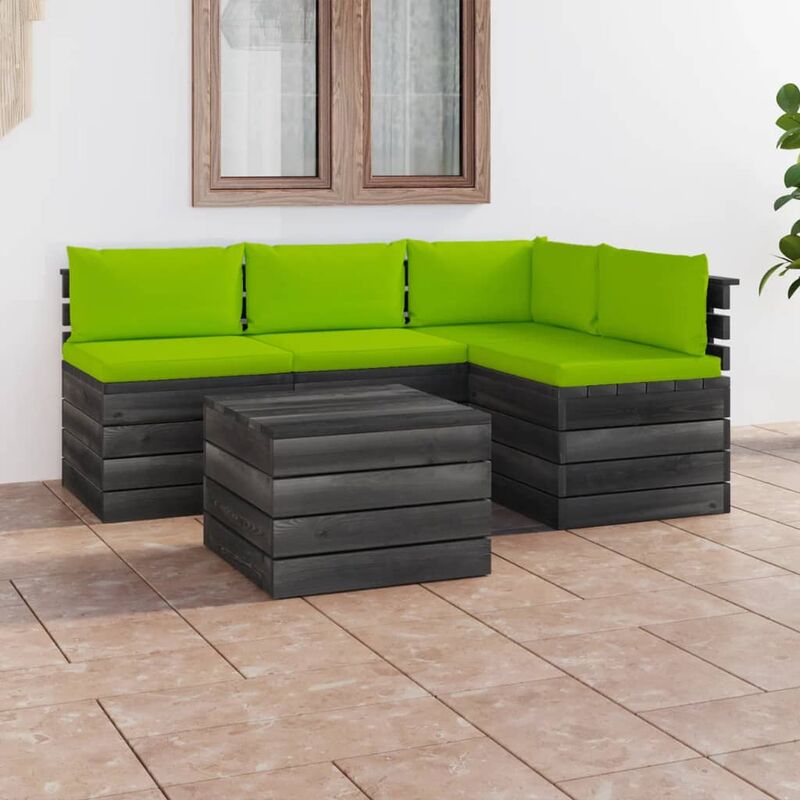 

Muebles de palés de jardín 5 piezas cojines madera maciza pino