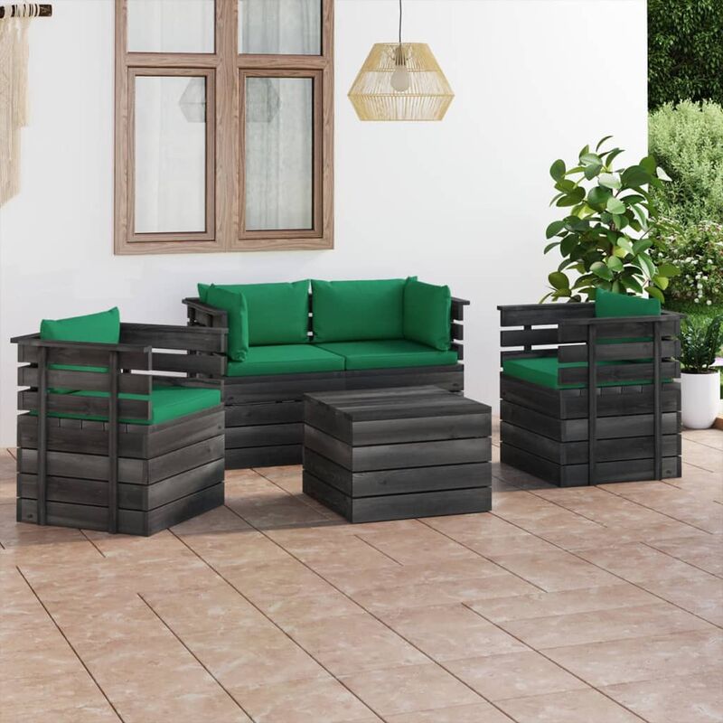 

Muebles de palés de jardín 5 piezas cojines madera maciza pino