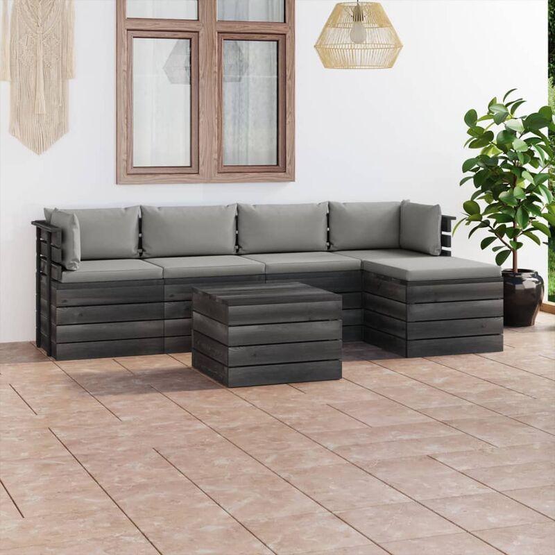 

Muebles de palés de jardín 6 piezas cojines madera maciza pino
