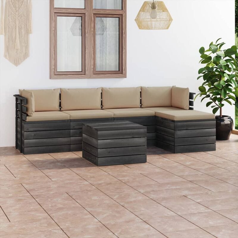 

Muebles de palés de jardín 6 piezas cojines madera maciza pino