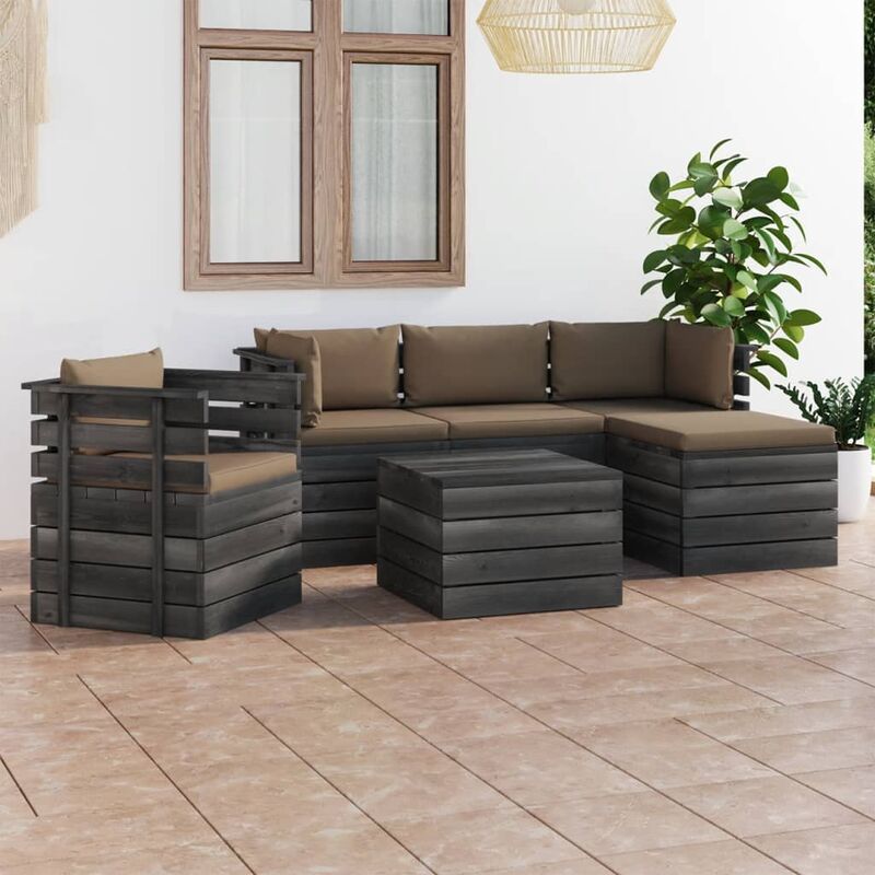 

Muebles de palés de jardín 6 piezas cojines madera maciza pino