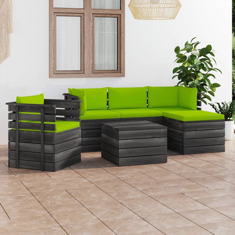 

Muebles de palés de jardín 6 piezas cojines madera maciza pino
