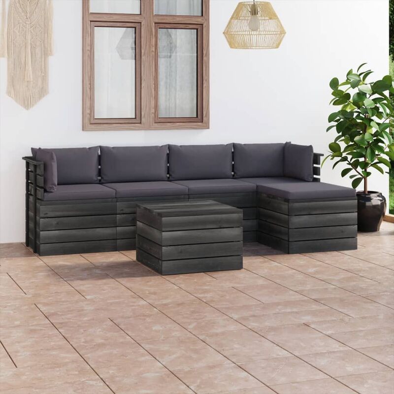 

Muebles de palés de jardín 6 piezas cojines madera maciza pino