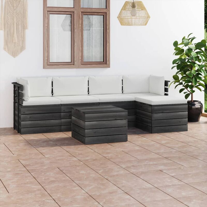 

Muebles de palés de jardín 6 piezas cojines madera maciza pino