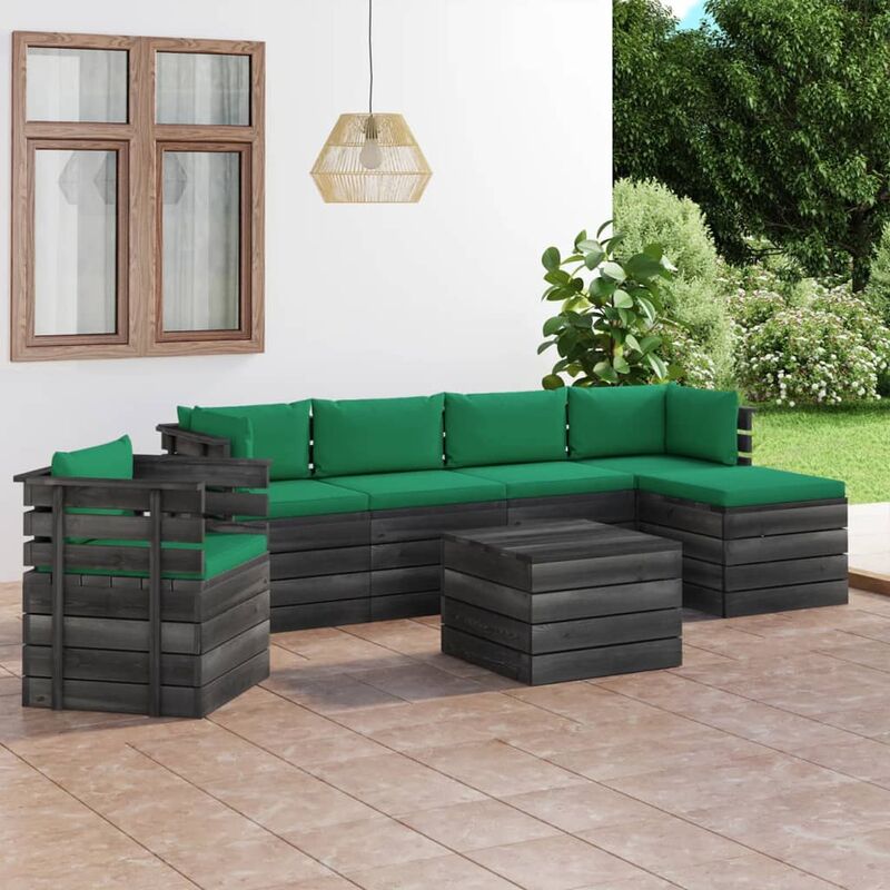 

Muebles de palés de jardín 7 piezas cojines madera maciza pino