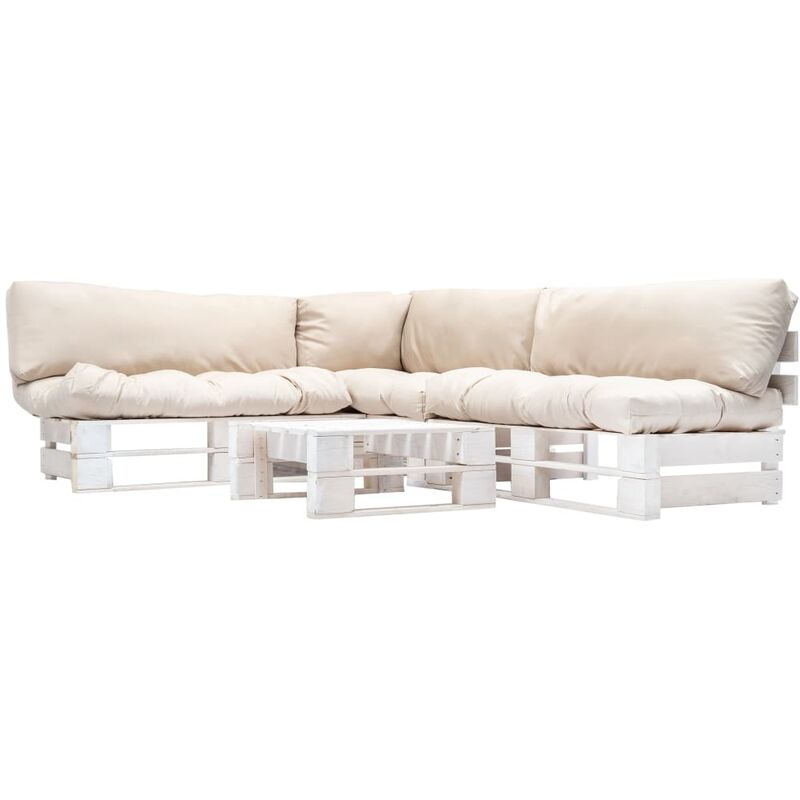

Muebles de palés de jardín cojines arena 4 piezas madera