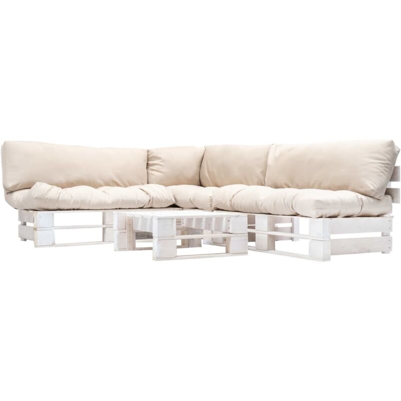 

vidaXL Muebles de palés de jardín cojines arena 4 piezas madera - Beige