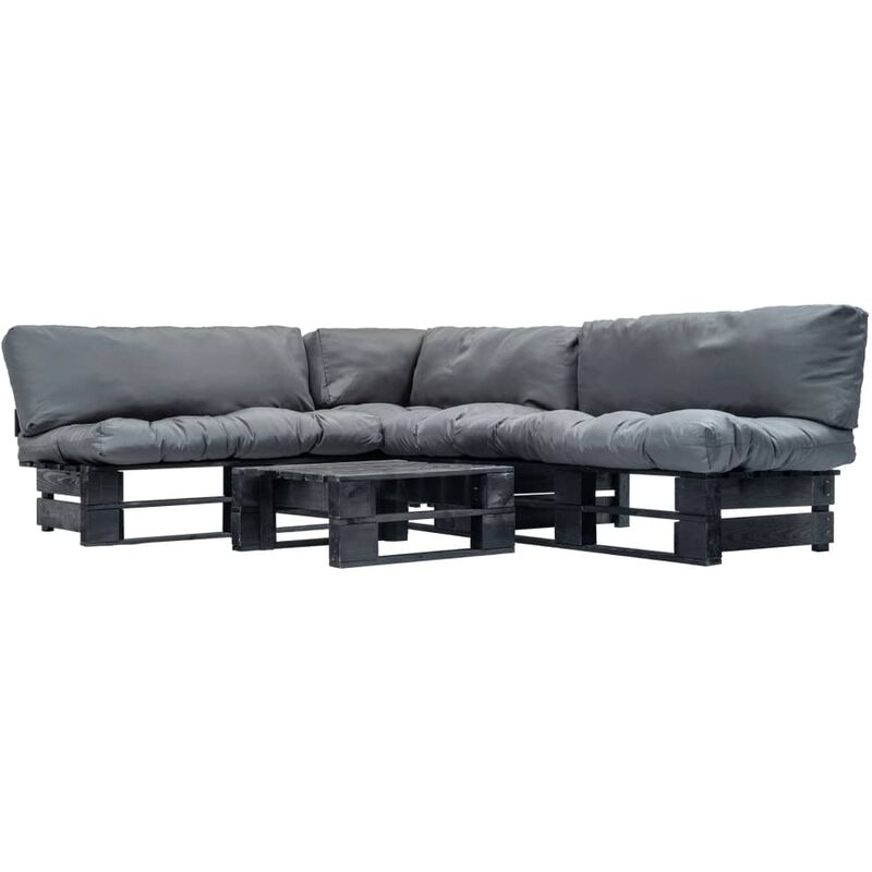 

Muebles de pales de jardin cojines grises 4 piezas madera