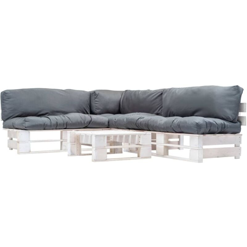 

vidaXL Muebles de palés de jardín cojines grises 4 piezas madera - Gris