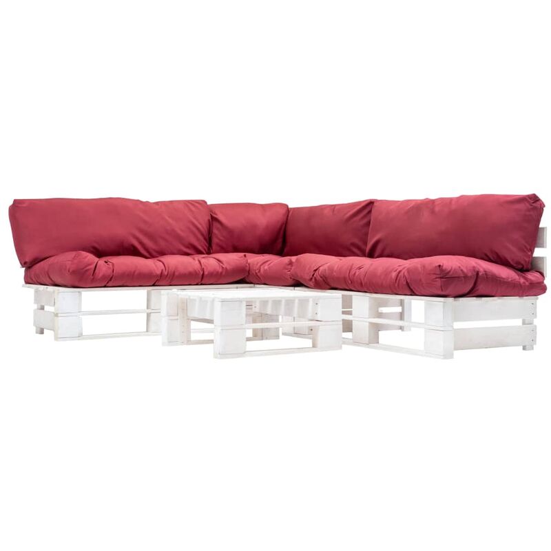

Muebles de pales de jardin cojines rojos 4 piezas madera