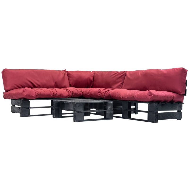 

Muebles de pales de jardin cojines rojos 4 piezas madera