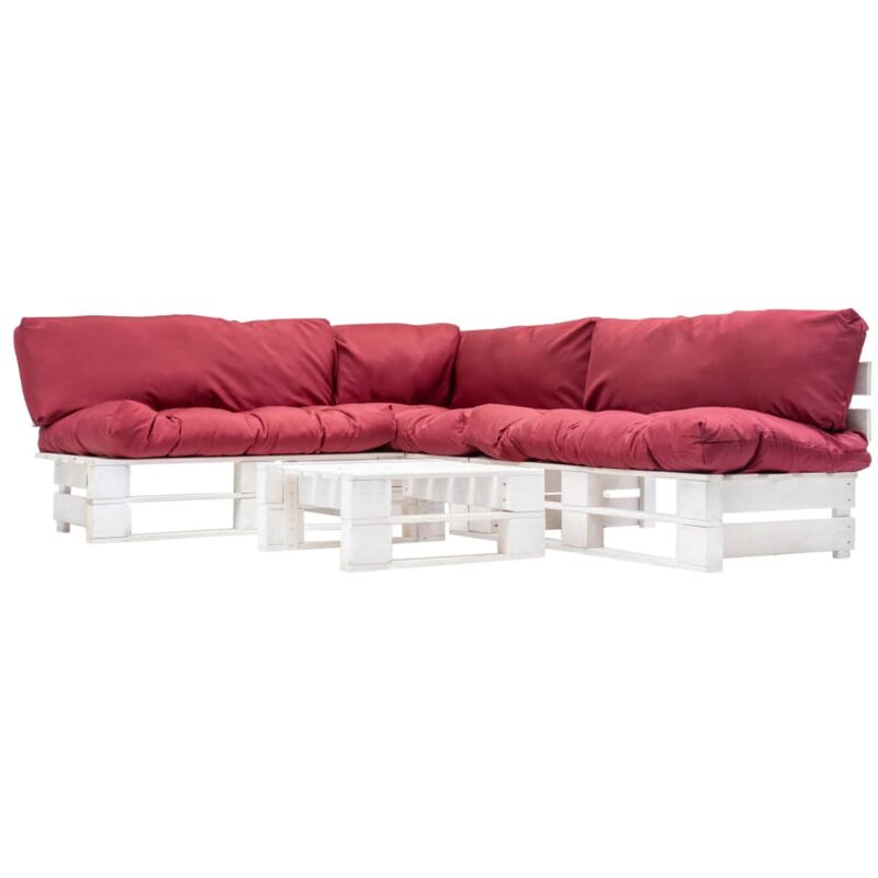 

vidaXL Muebles de palés de jardín cojines rojos 4 piezas madera - Rojo