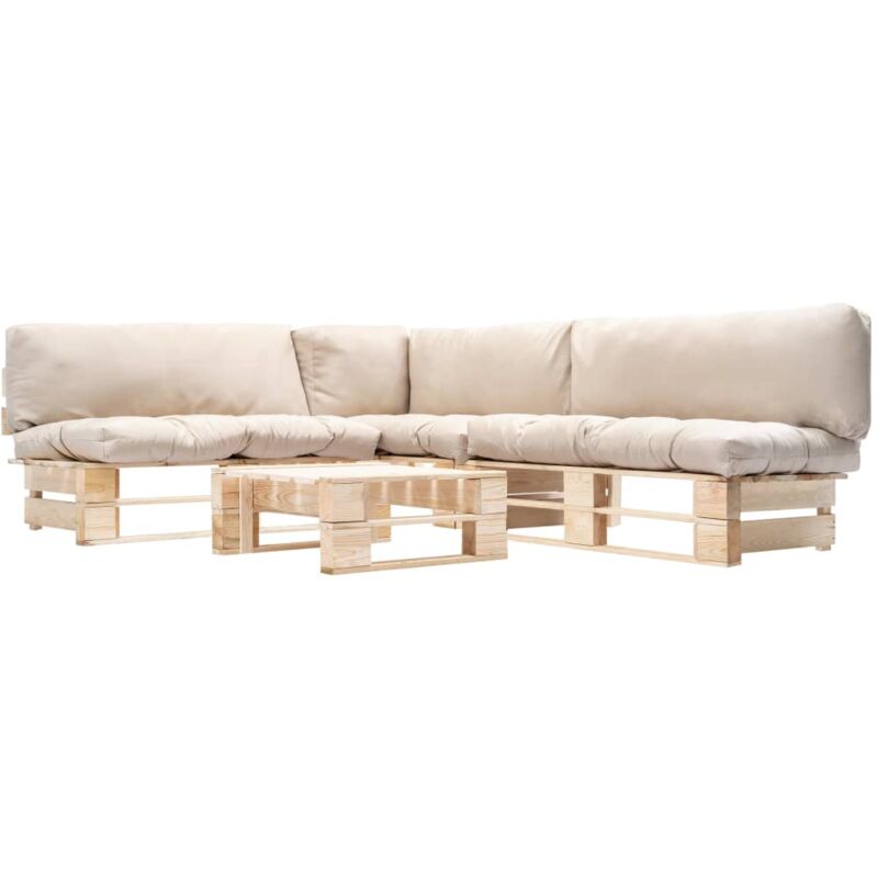 

vidaXL Muebles de palés de jardín y cojines arena 4 pzas madera - Beige