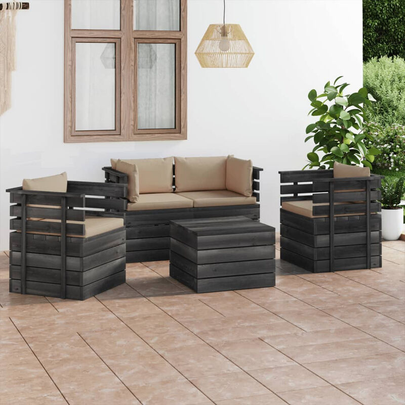 

Happyshopping - Muebles de pales para jardin 5 piezas cojines madera maciza pino